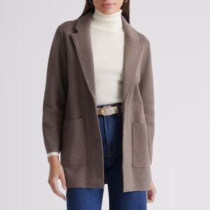 Quince 100% Organic Cotton Knit Sweater Blazer Heather Brown Size Small EUC